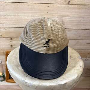 Kangol Vintage Corduroy Baseball Cap with Contrast Leather Brim Beige